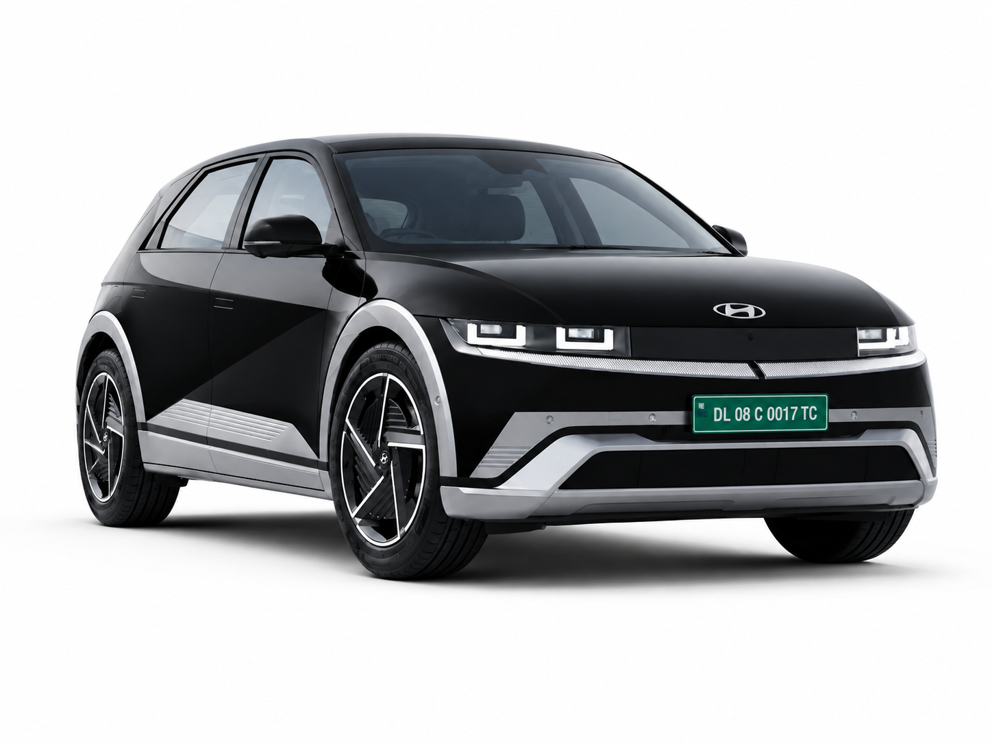 Hyundai IONIQ 5 in black, front three-quarter view